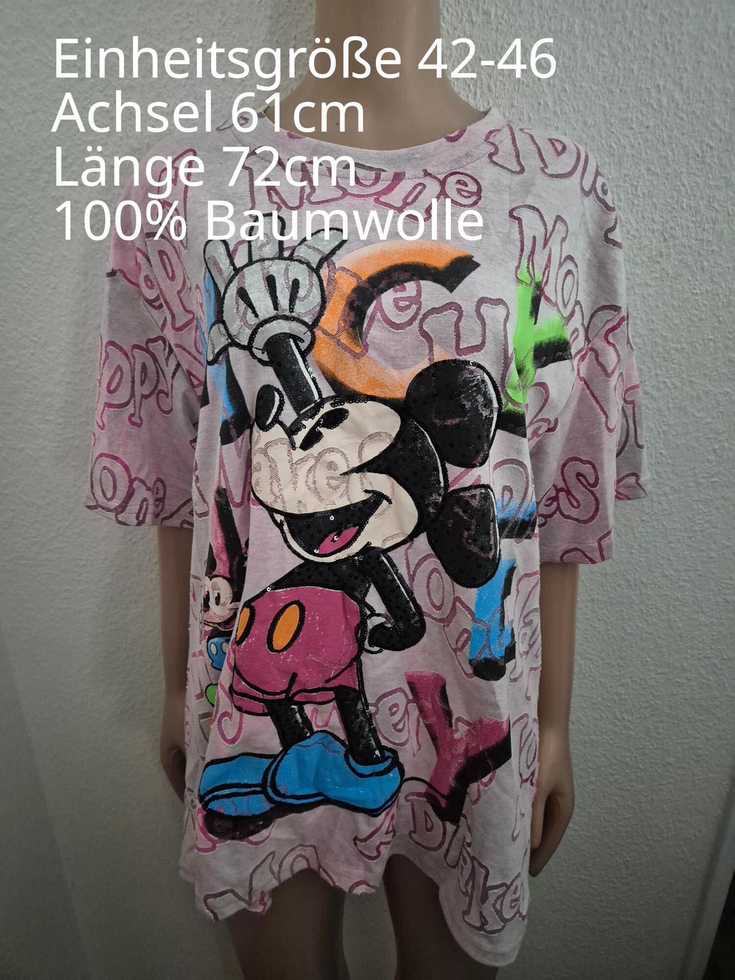 Mickey Mouse Pailletten Shirt Größe 42-46 Einheitsgröße