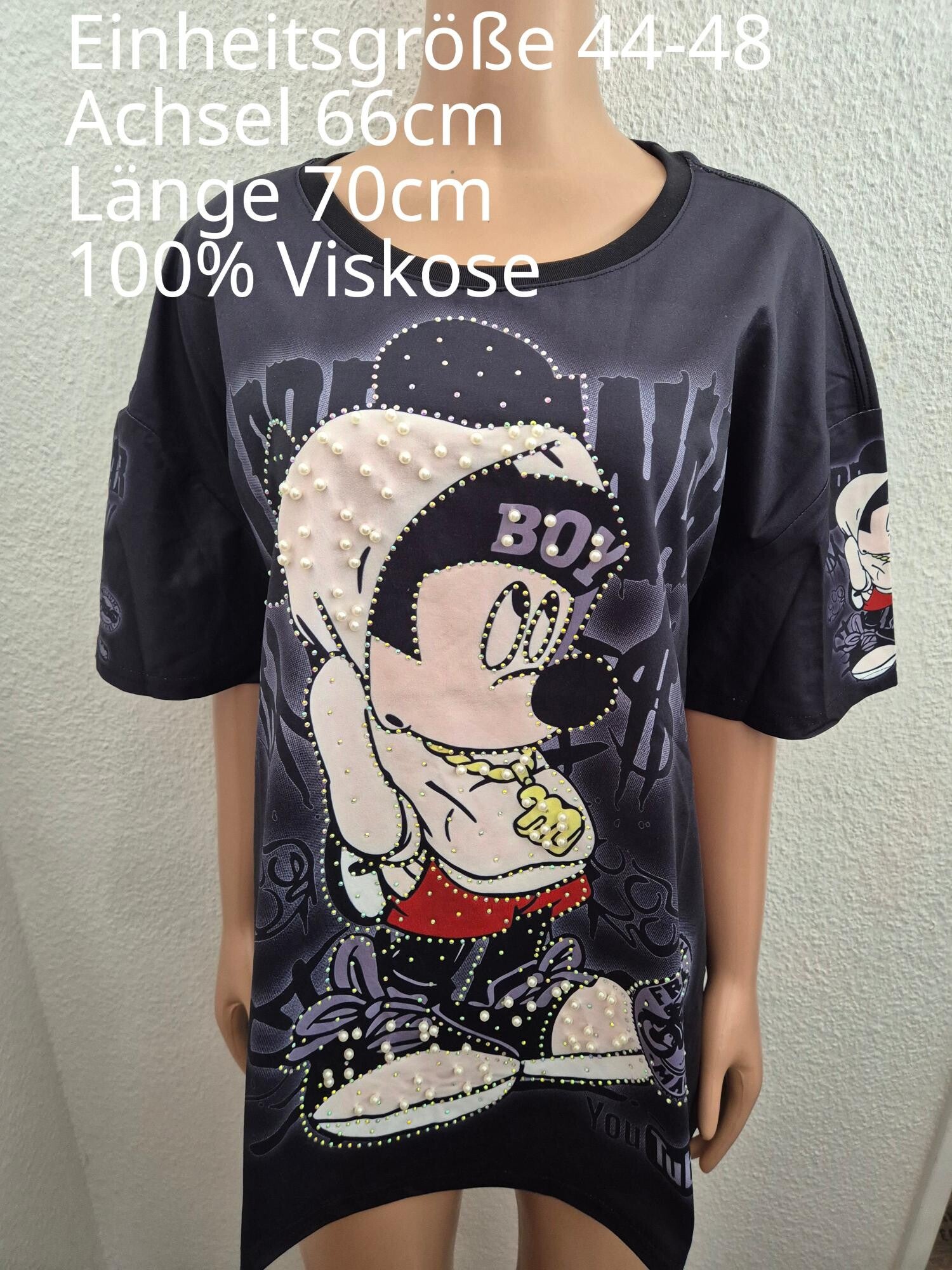 Mickey Mouse Glitzer Perlen Shirt Größe 44-48 Einheitsgröße