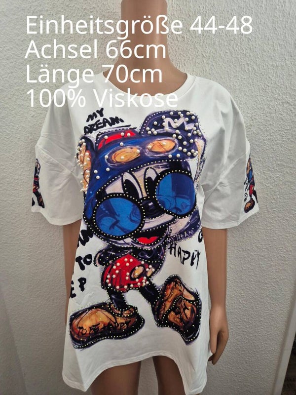 Mickey Mouse Glitzer Perlen Shirt Größe 44-48 Einheitsgröße