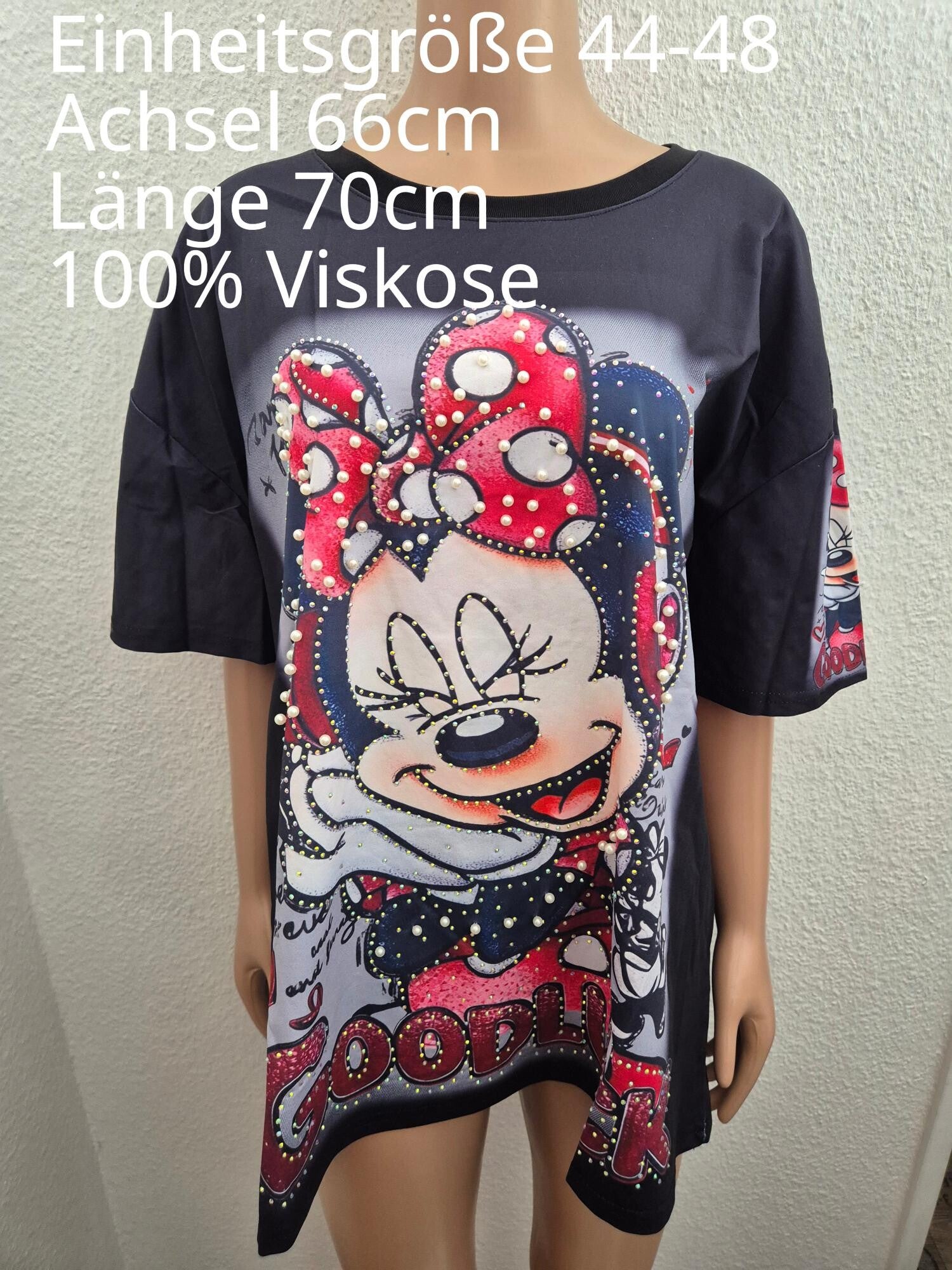 Minnie Mouse Glitzer Perlen Shirt Größe 44-48 Einheitsgröße