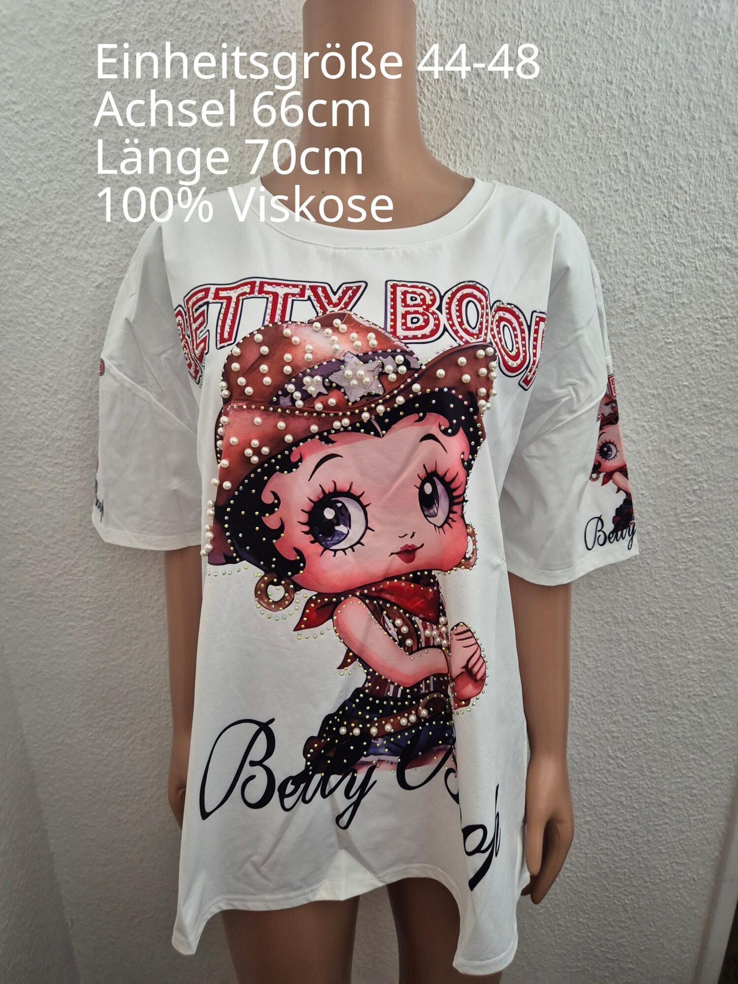 Betty Boop Glitzer Perlen Shirt Größe 44-48 Einheitsgröße