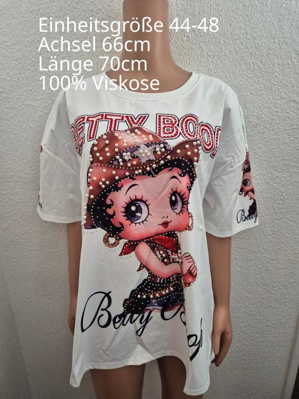 Betty Boop Glitzer Perlen Shirt Größe 44-48 Einheitsgröße