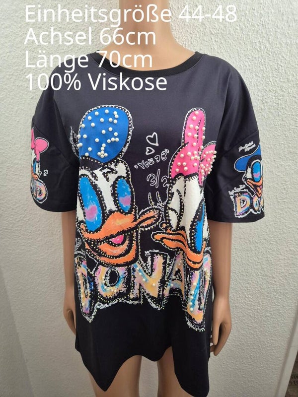 Donald Duck Glitzer Perlen Shirt Größe 44-48 Einheitsgröße