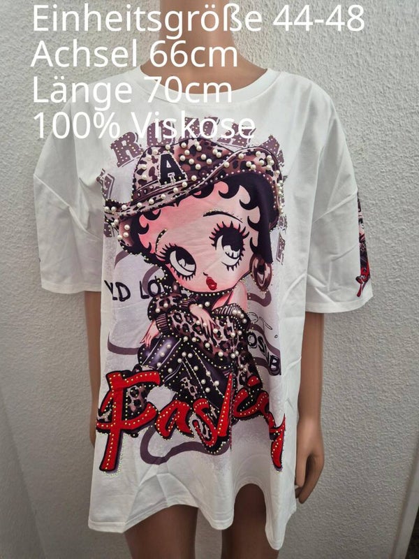 Betty Boop Glitzer Perlen Shirt Größe 44-48 Einheitsgröße