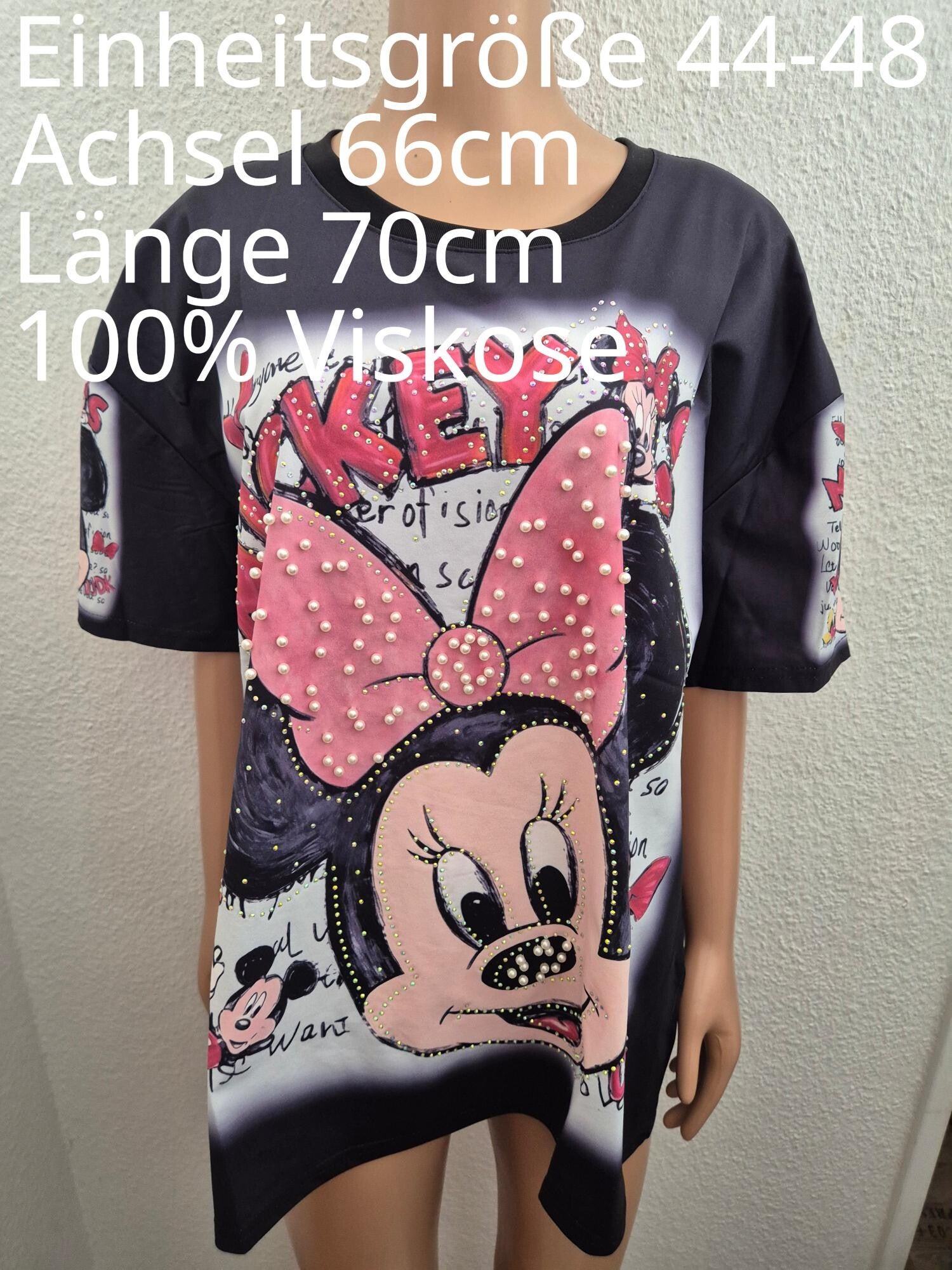 Minnie Mouse Glitzer Perlen Shirt Größe 44-48 Einheitsgröße