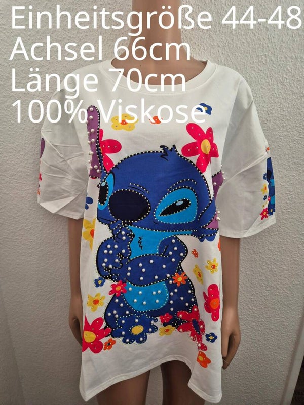 Stitch Glitzer Perlen Shirt Größe 44-48 Einheitsgröße