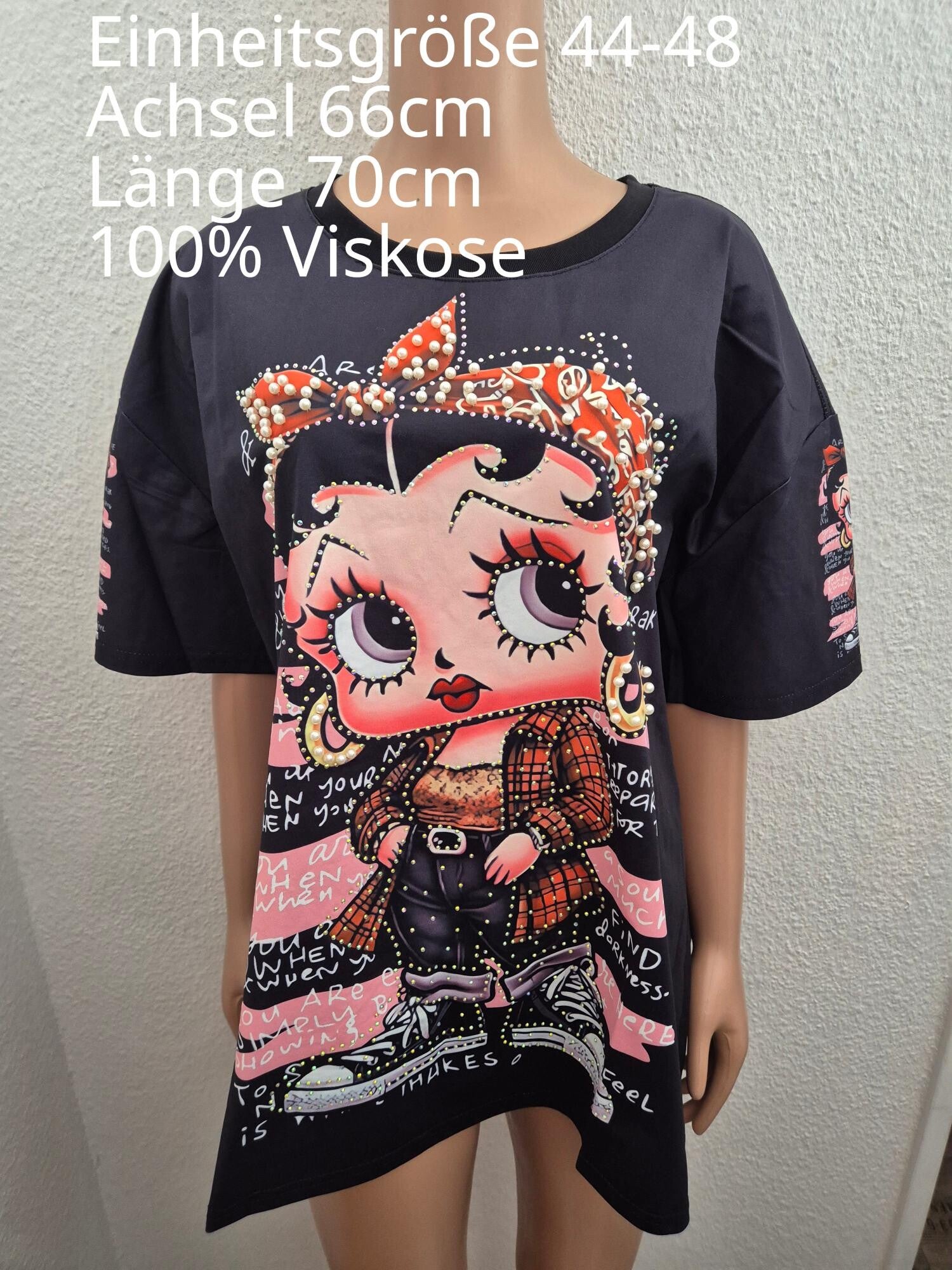 Betty Boop Glitzer Perlen Shirt Größe 44-48 Einheitsgröße