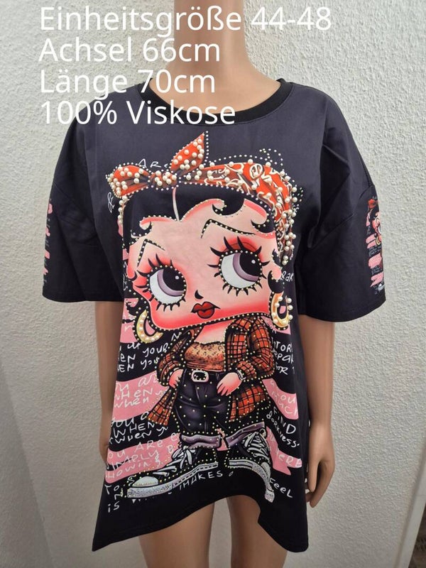 Betty Boop Glitzer Perlen Shirt Größe 44-48 Einheitsgröße