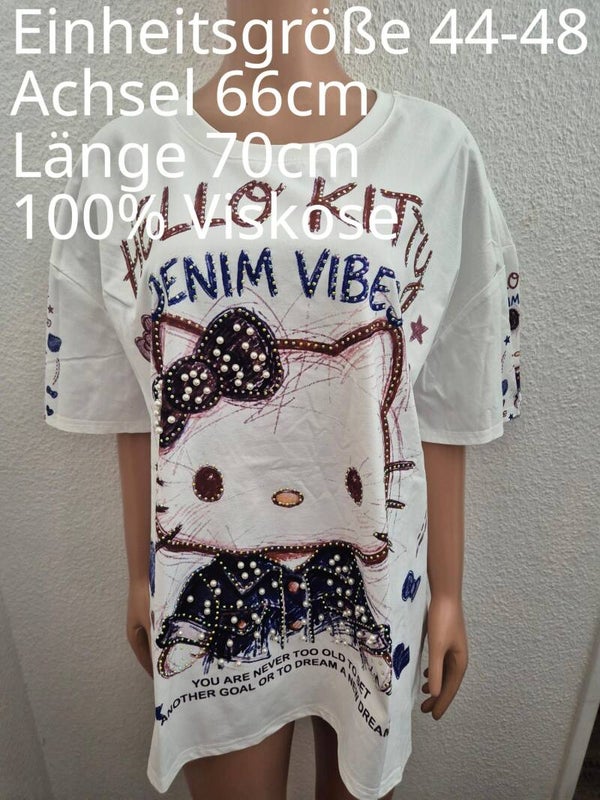 Hello Kitty Glitzer Perlen Shirt Größe 44-48 Einheitsgröße