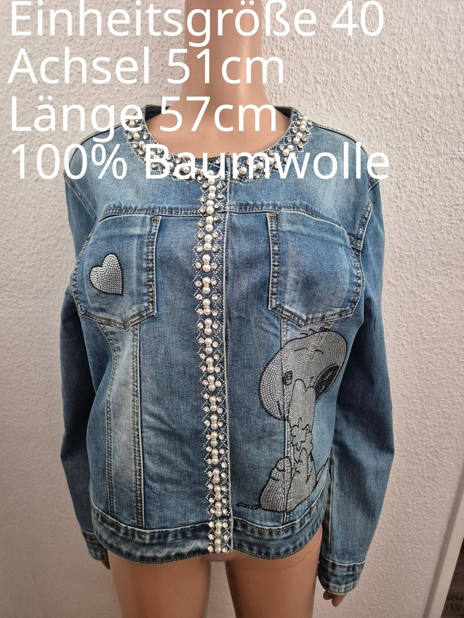 Snoopy Glitzer Denim Jeansjacke Größe 40