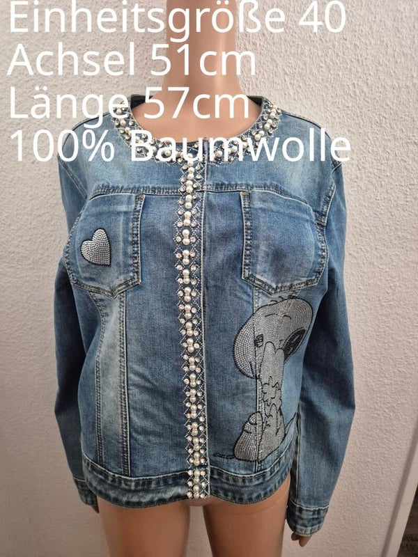 Snoopy Glitzer Denim Jeansjacke Größe 40