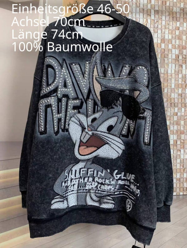 Bugs Bunny Glitzer Pullover Größe 46-50 Einheitsgröße