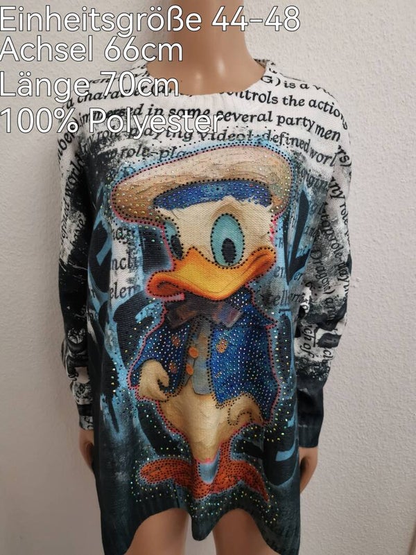 Donald Duck Glitzer Pullover Größe 44-48 Einheitsgröße