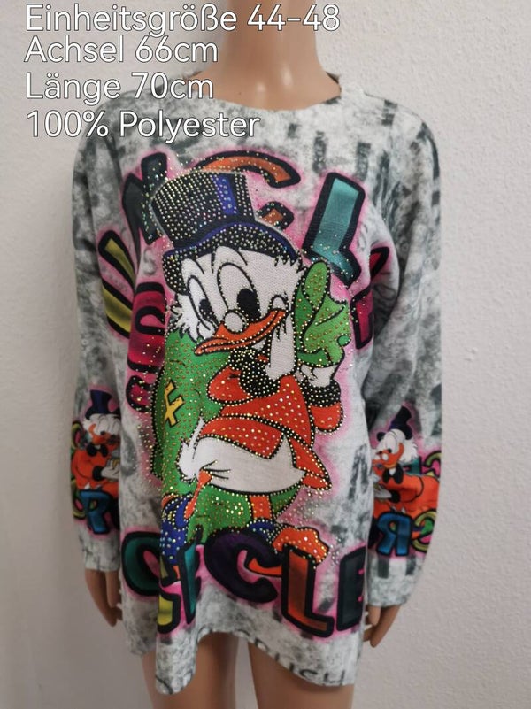 Dagobert Duck Glitzer Pullover Größe 44-48 Einheitsgröße