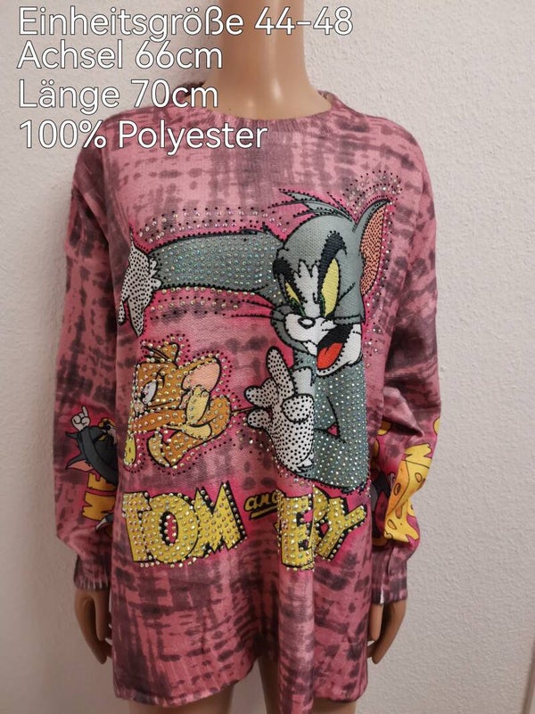 Tom & Jerry Glitzer Pullover Größe 44-48 Einheitsgröße