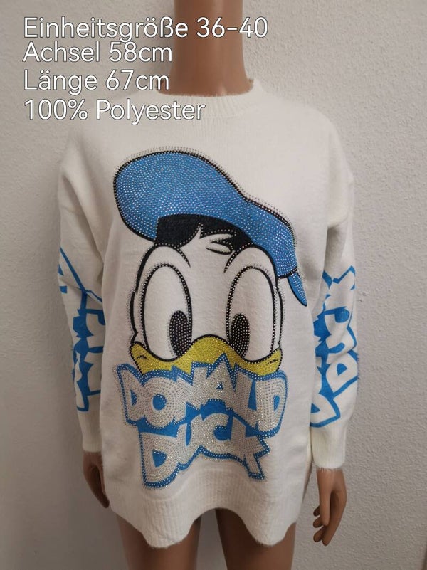 Donald Duck Glitzer Pullover Größe 36-40 Einheitsgröße