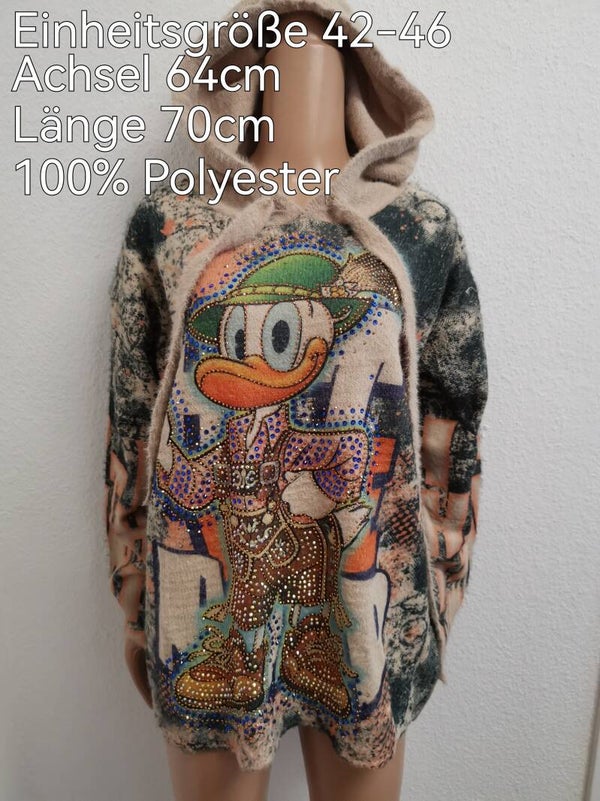 Donald Duck Glitzer Pullover Größe 42-46 Einheitsgröße
