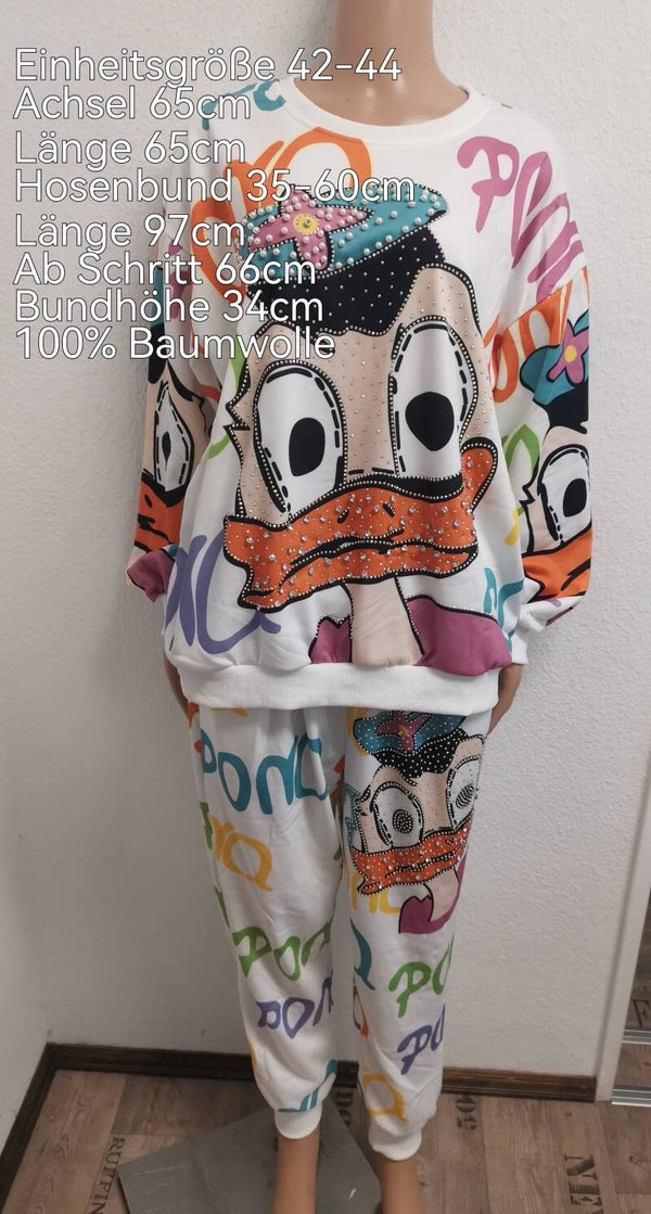 Donald Duck Glitzer Jogginganzug Größe 42-44 Einheitsgröße