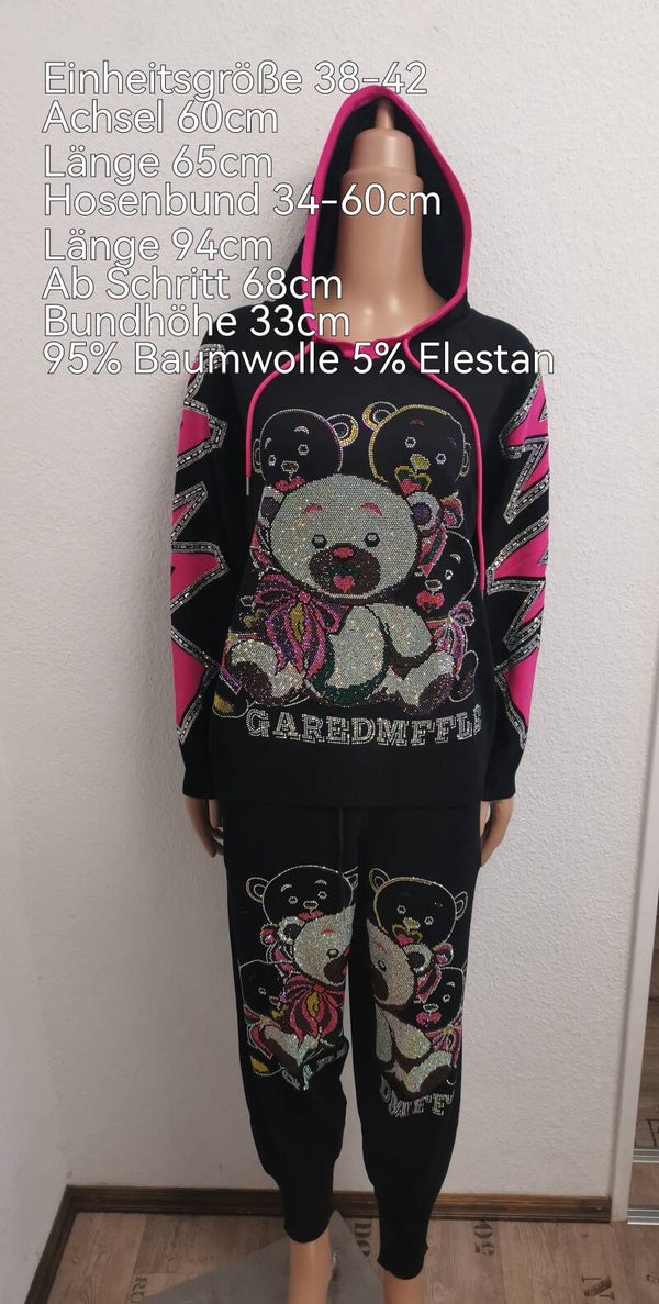 Teddybär Glitzer Jogginganzug Größe 38-42 Einheitsgröße