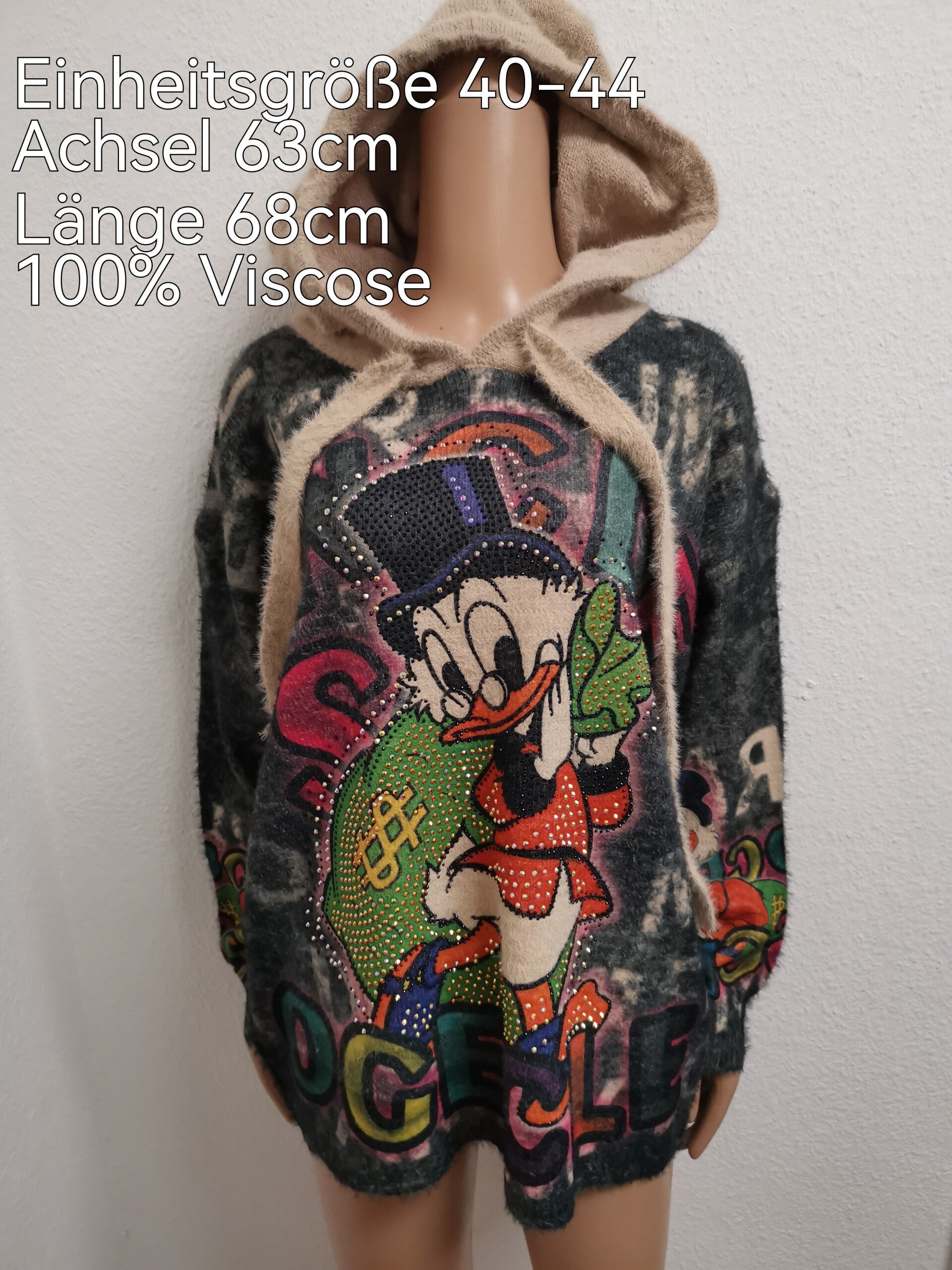 Donald Duck Glitzer Pullover Größe 40-44 Einheitsgröße