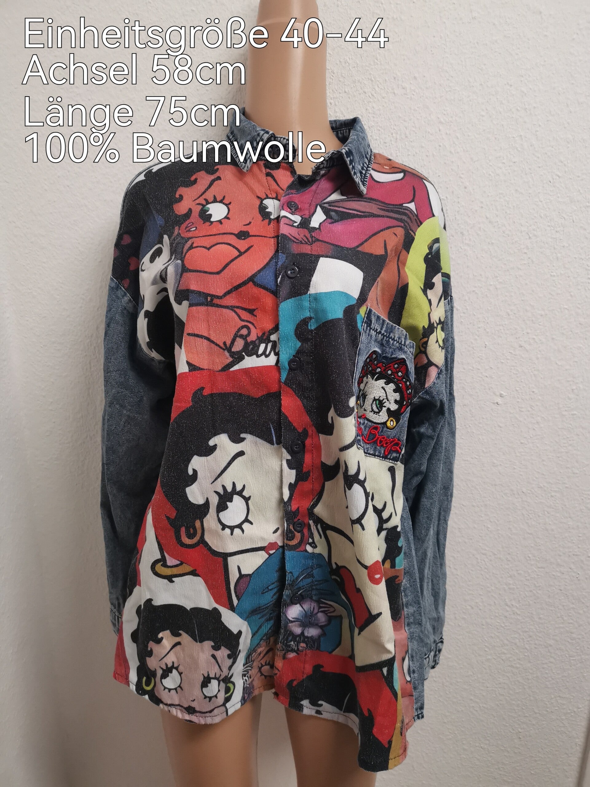 Betty Boop Jeanshemd Größe 40-44 Einheitsgröße