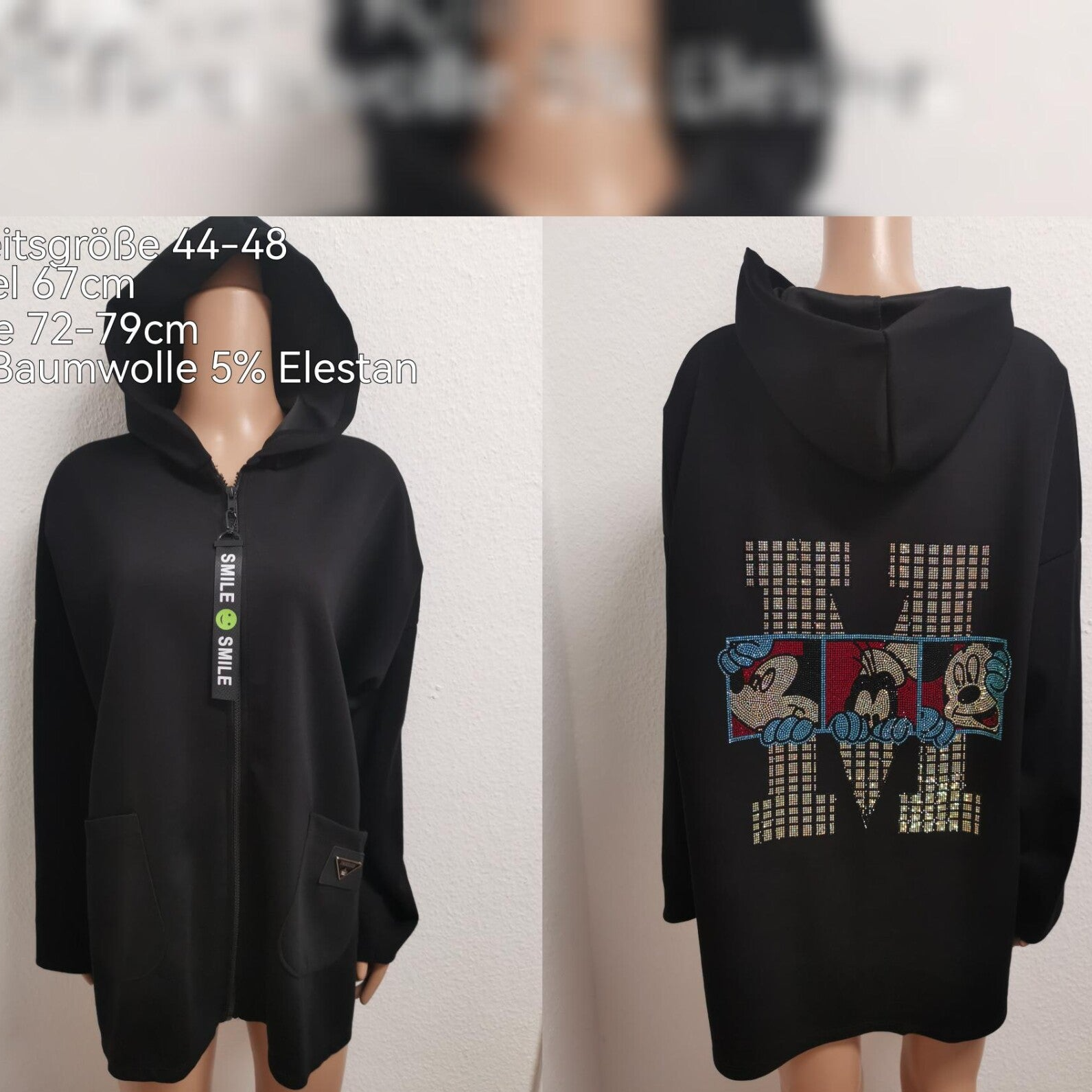 Mickey Mouse Glitzer Übergangsjacke Größe 44-48 Einheitsgröße