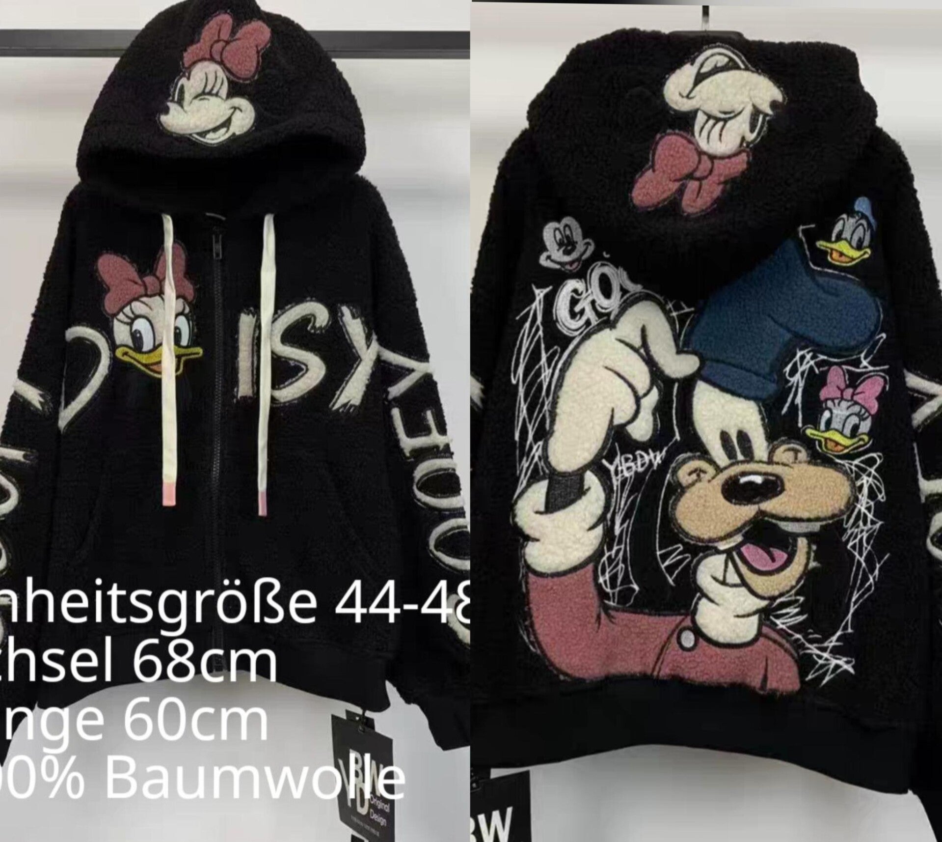 Daisy-Goofy-Mickey-Minnie-Donald Plüsch Jacke Größe 44-48 Einheitsgröße