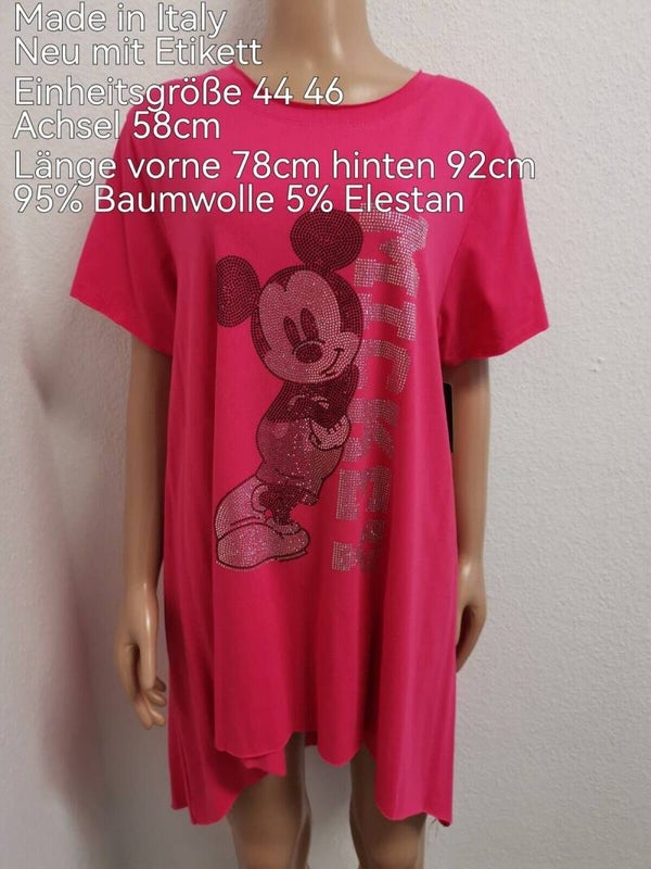 Mickey Mouse Glitzer A-Linien Vokuhila Longshirt vorne kurz hinten lang Größe 44 46
