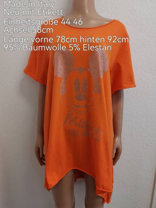 Mickey Mouse Glitzer A-Linien Vokuhila Longshirt vorne kurz hinten lang Größe 44 46