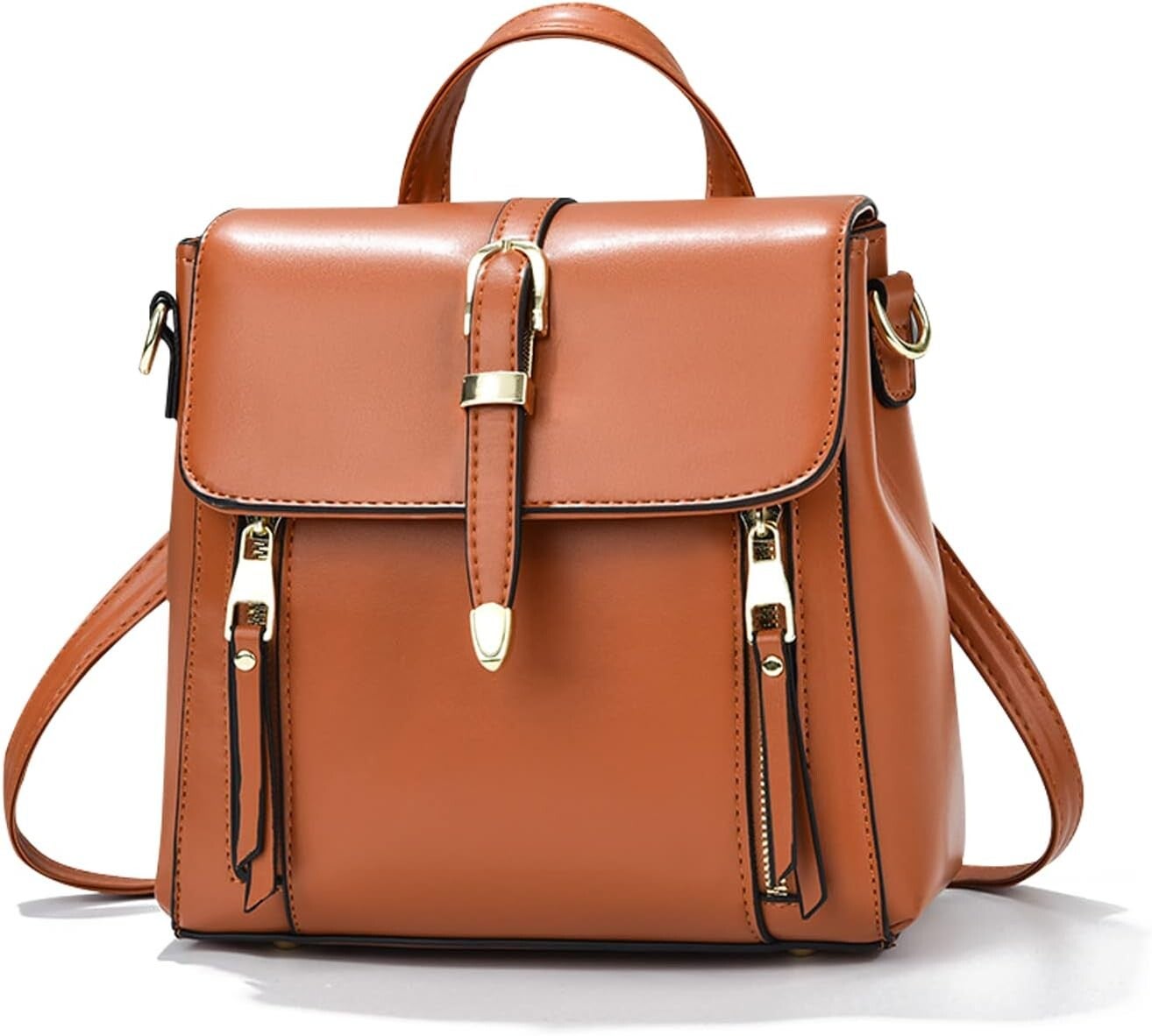 NICOLE & DORIS Small Backpacks for Women Mini Rucksack Cute Backpacks Handbag PU Leather Girls Ladies Daypack Multifunctional Shoulder Bag Flap Crossbody Bag Brown