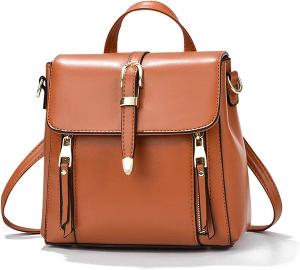 NICOLE & DORIS Small Backpacks for Women Mini Rucksack Cute Backpacks Handbag PU Leather Girls Ladies Daypack Multifunctional Shoulder Bag Flap Crossbody Bag Brown