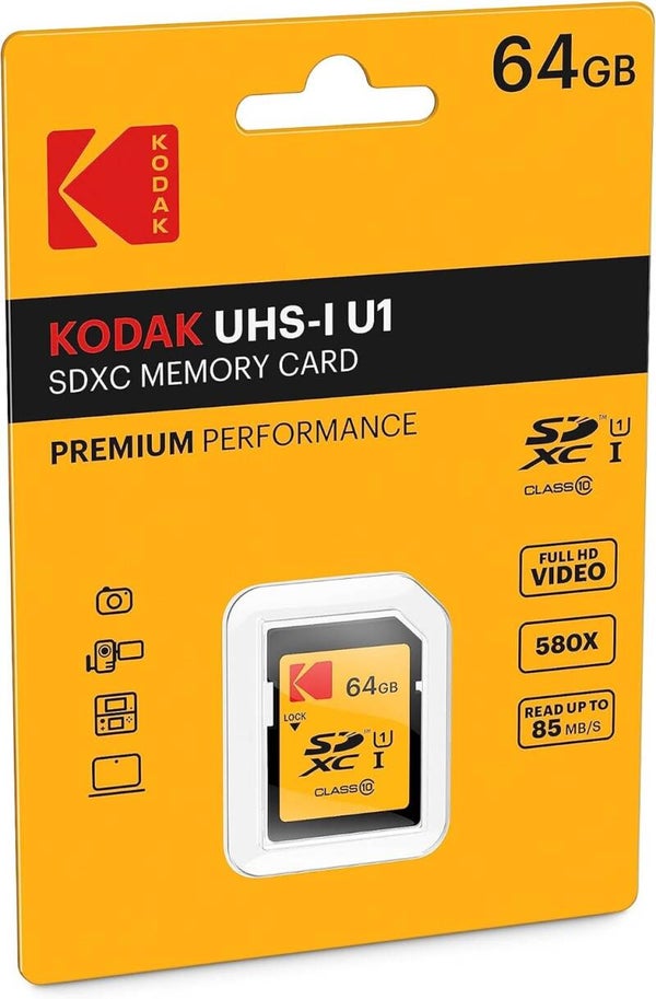 Kodak Premium 64GB SDXC Memory Card - UHS-I U1 V10, 85MB/s (EKMSD64GXC10K)