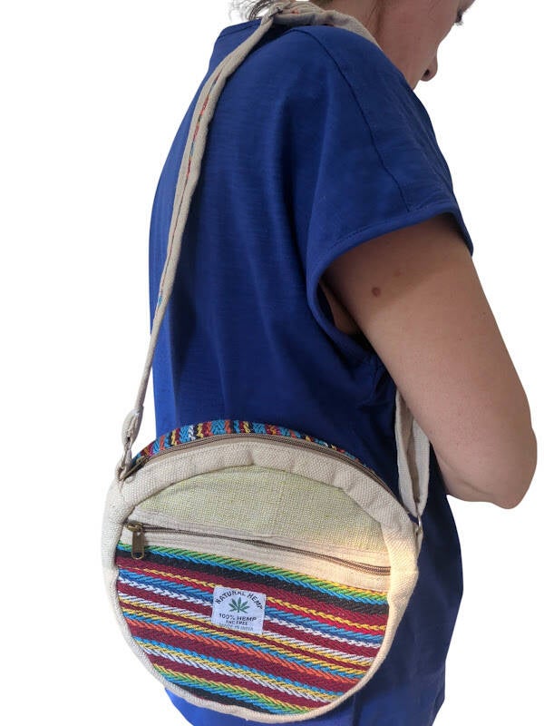 Natural Hemp | Hemp round Shoulder Bag/Purse with zipper THC FREE | India