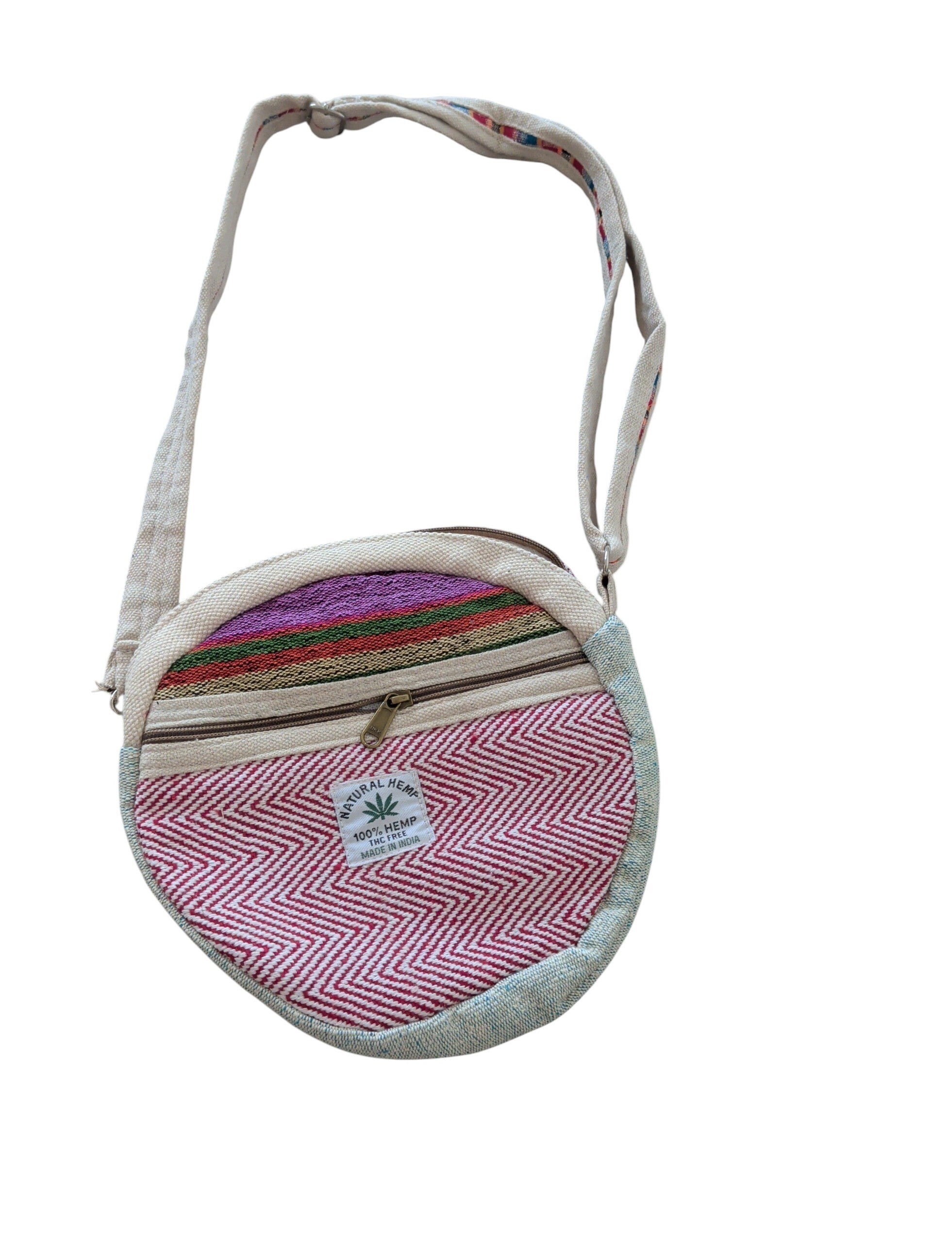 Hemp round Shoulder Bag Purse with zipper