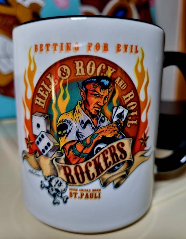 Hell & Rock and Roll Nano Barbero Keramiktasse 11Oz Rockabilly Custom Art Hot Rod