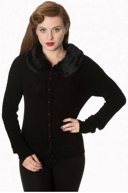 Lets Party Faux Fur Knit Cardigan schwarz