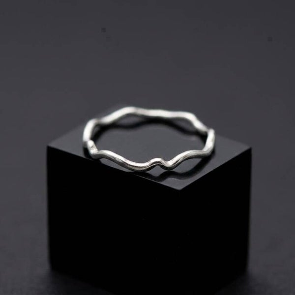 Set of 2 Organic Wave Silver Ring