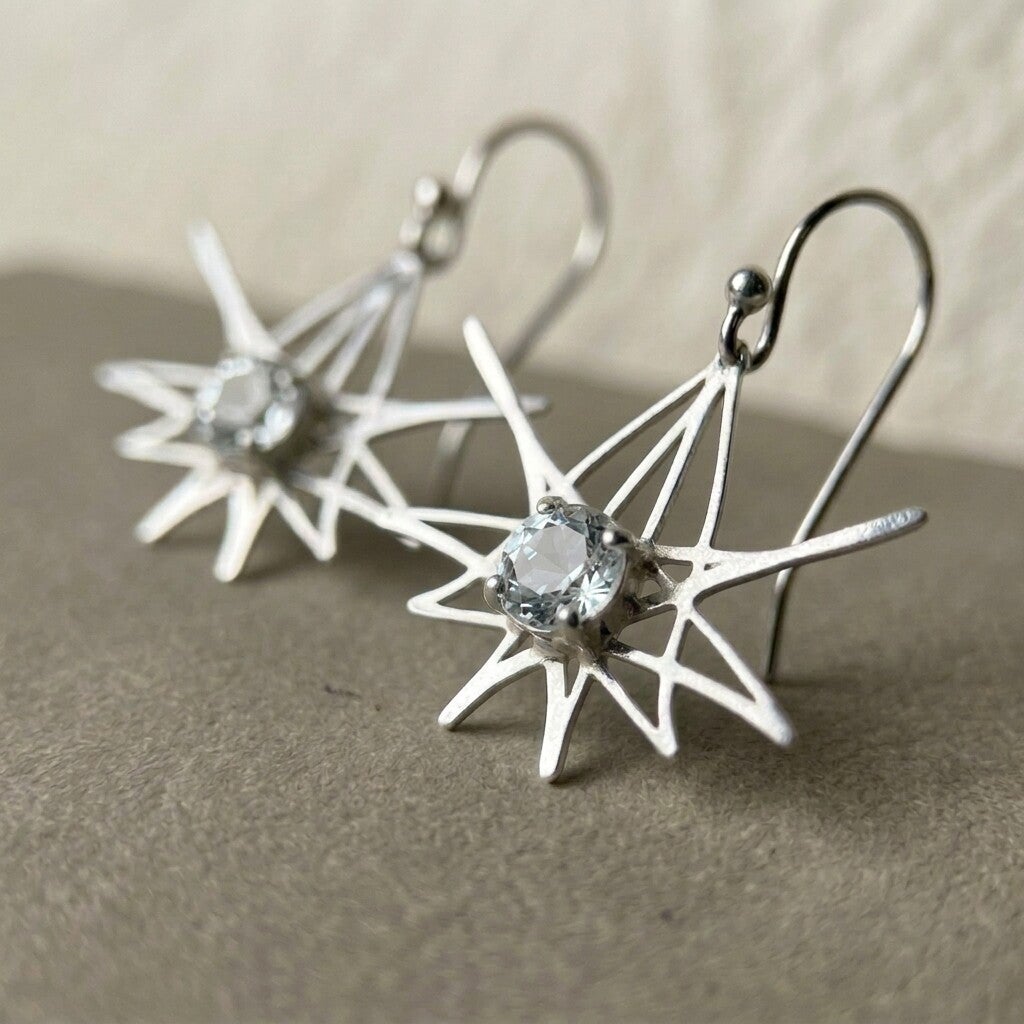 Starlight Drop Earrings with Aqua Marine