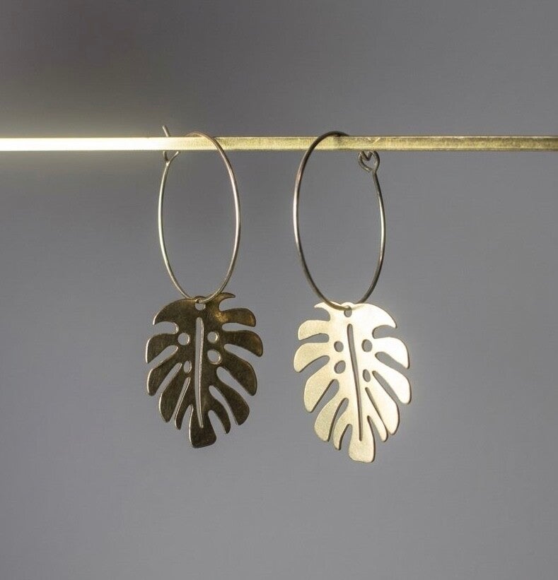 Monstera Dangle Hoop Earrings