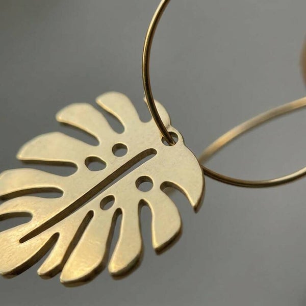 Monstera Dangle Hoop Earrings