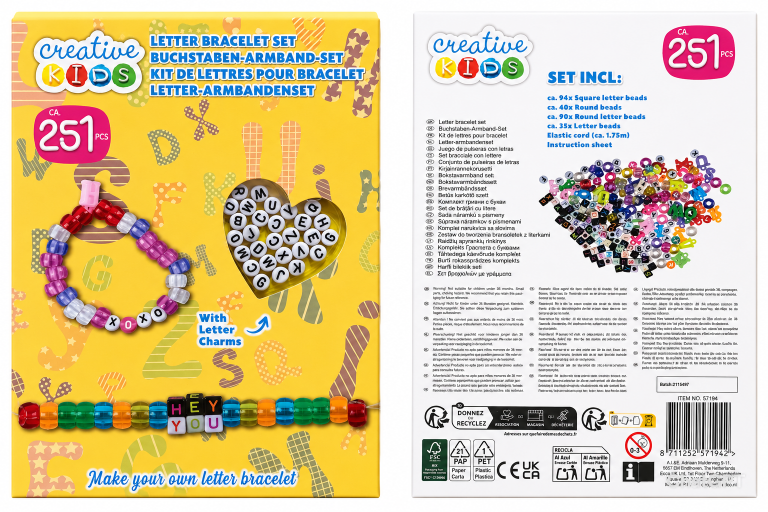 Kreatywny zestaw do tworzenia bransoletek z literkami – 251 el. DIY