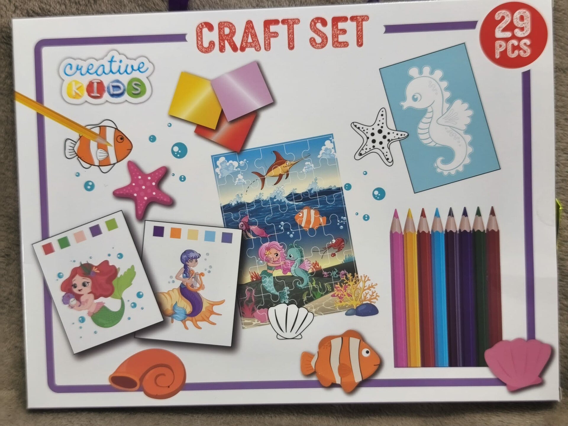 Zestaw Kreatywny dla Dzieci 29 el. – Motyw Syrenki, Puzzle, Kolorowanki, Kredki