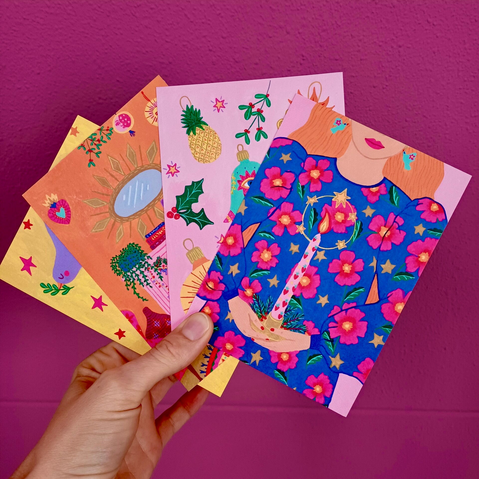 Set van 4 kerstkaarten ‘A colourful christmas’