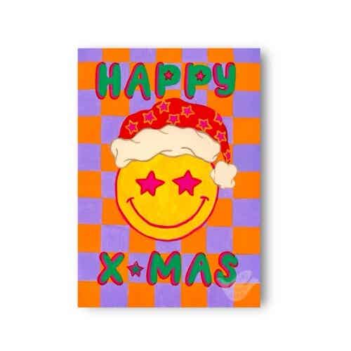 Dubbele kerstkaart met envelop 'Happy X-mas'