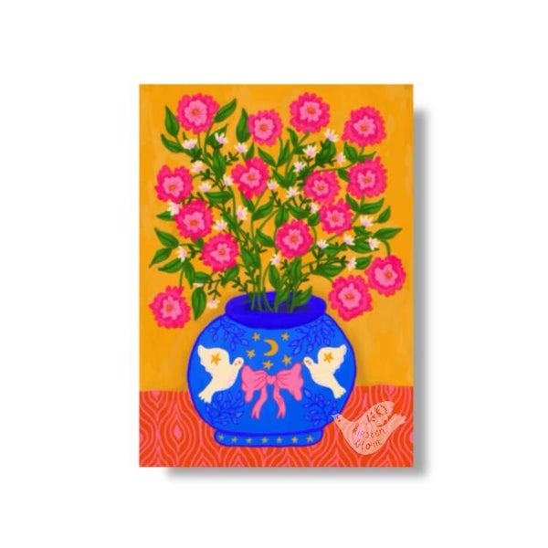 Ansichtkaart Pink flowers A6