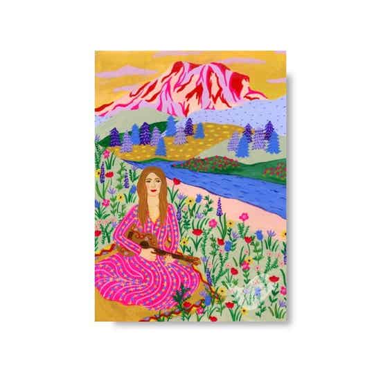 Art Print Gitaar spelen in de bergen