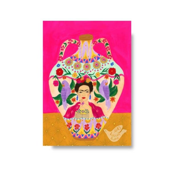 Art Print Kleurige Frida Kahlo vaas