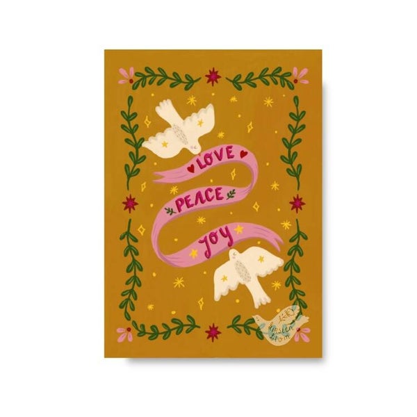 Enkele kerstkaart Love, peace & joy A6