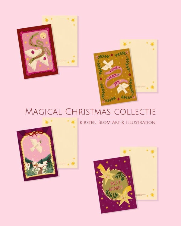 Set van 4 kerstkaarten ‘Magical christmas’