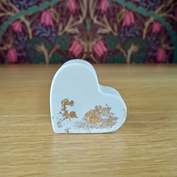 Kaarthouder Hart wit met bladgoud